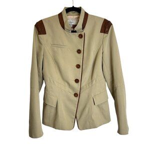 Blink Women’s Tan Cotton Equestrian Coat Jacket S Leather Trim Dressage Show